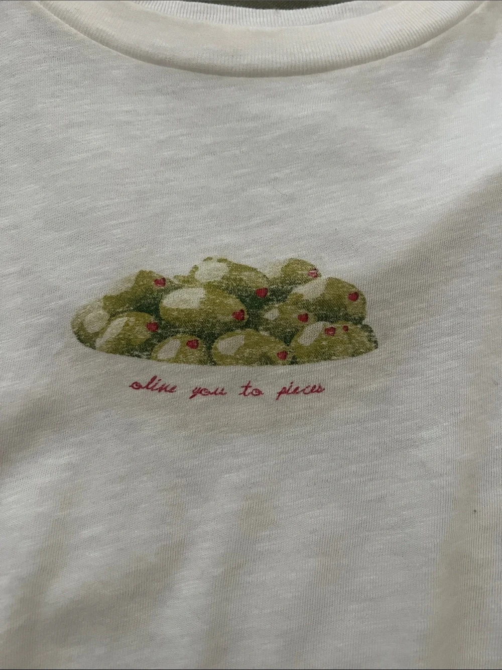 aerie White Short Sleeve Tee Olive you to Pieces 🫒 Graphic